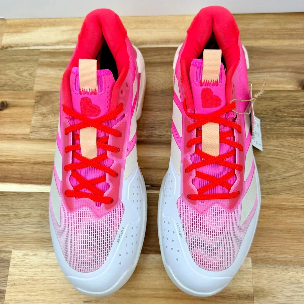 Adidas Ubersonic 5 Tennis Shoes Women's Pink White Heart Lace Up Athletic Size 8